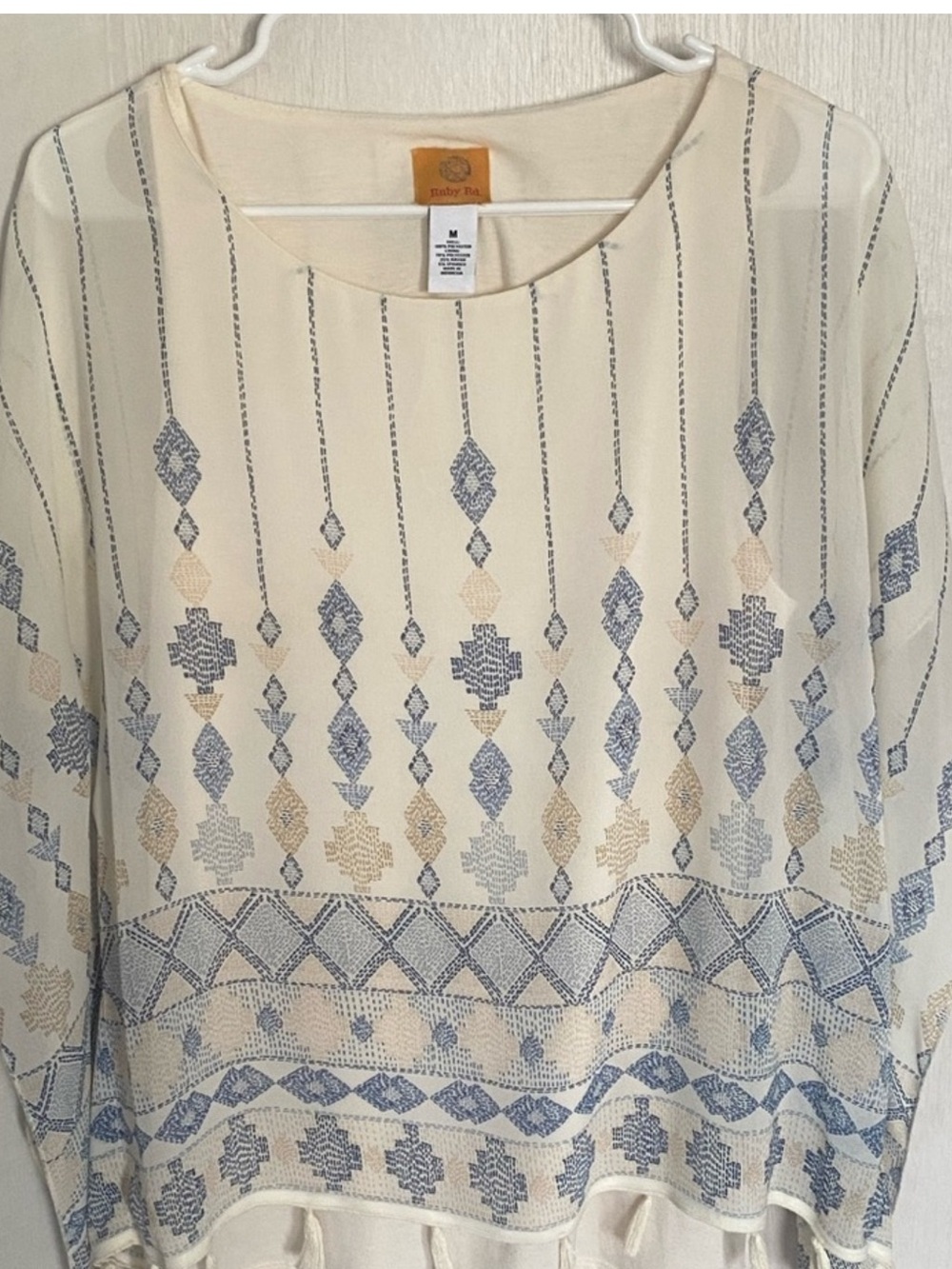 Cream Tunic with Blue & Tan Geometric Embroidery